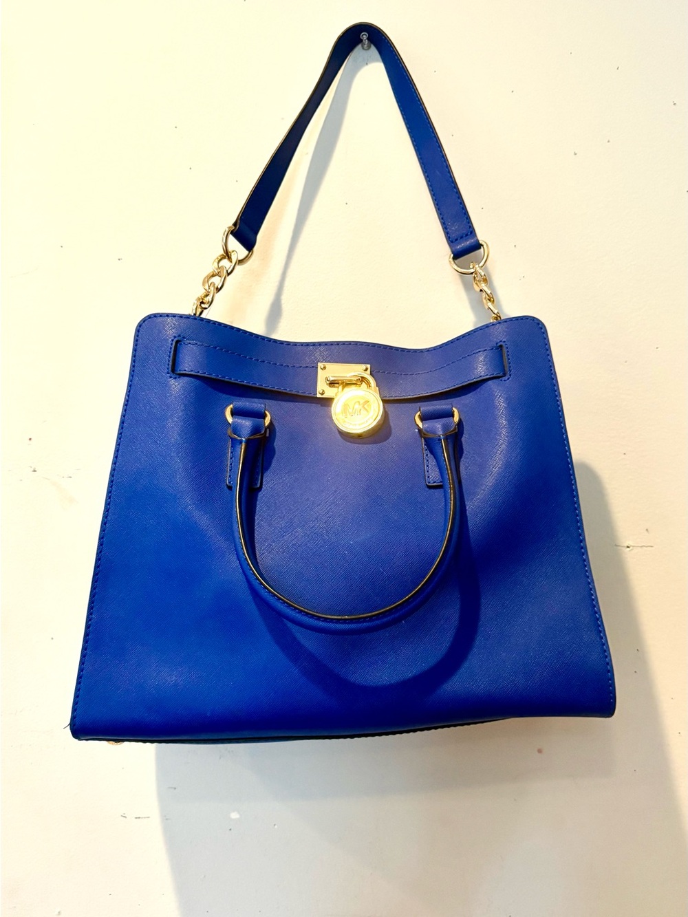 Michael Kors Saffiano Leather Tote in Cobalt Blue with Gold Hardware